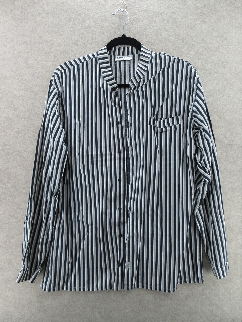 Vintage Marimekko Finland Black White Striped Button Down Shirt 100% Cotton 41